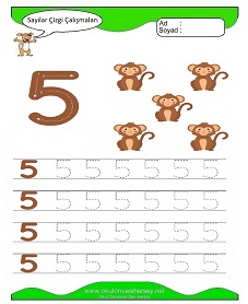 5 Rakamı Çizgi Çalışmaları Çalışma Sayfaları